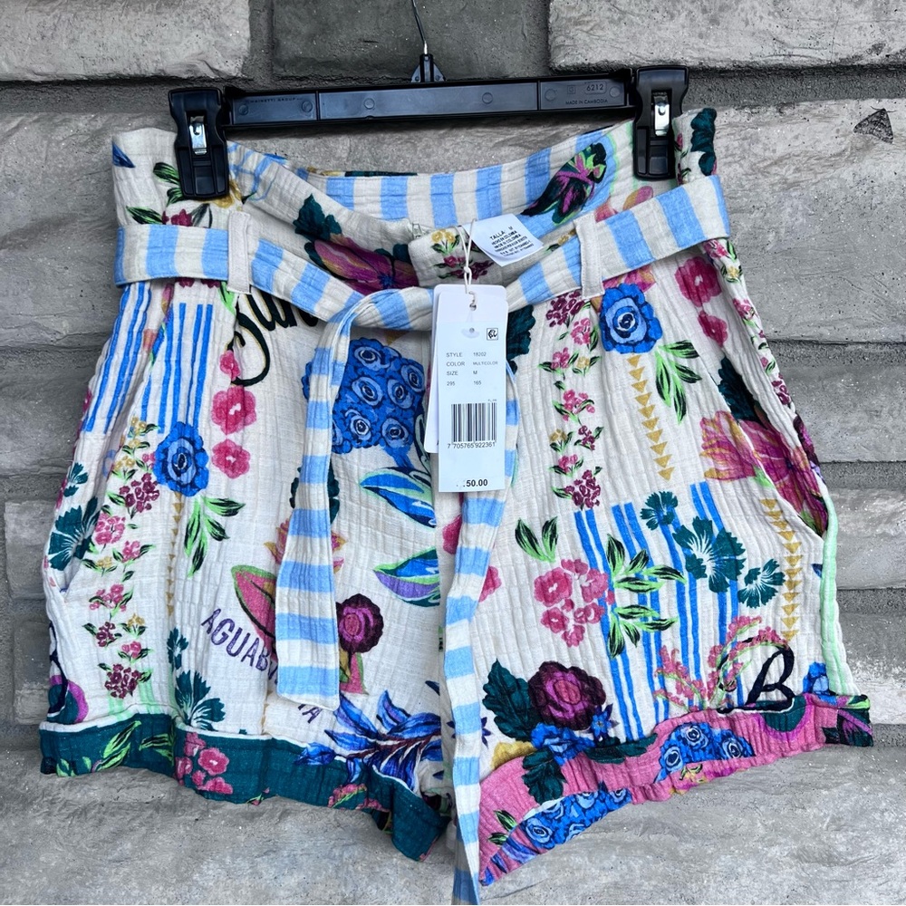 Agua Bendita Addison Citrus Belted Cover-Up Shorts Medium $150